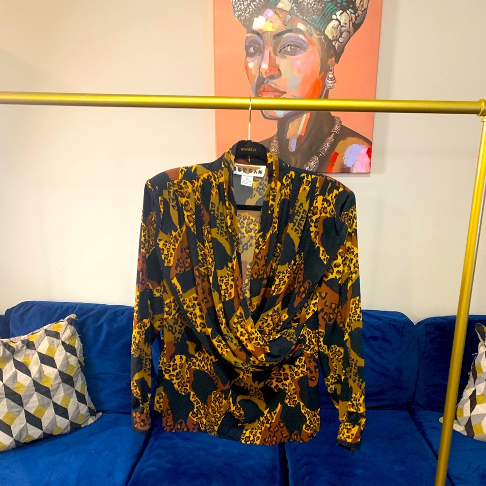 Vintage Jordan Animal Print Blouse - Size 12